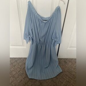 Off the shoulder baby blue mini dress